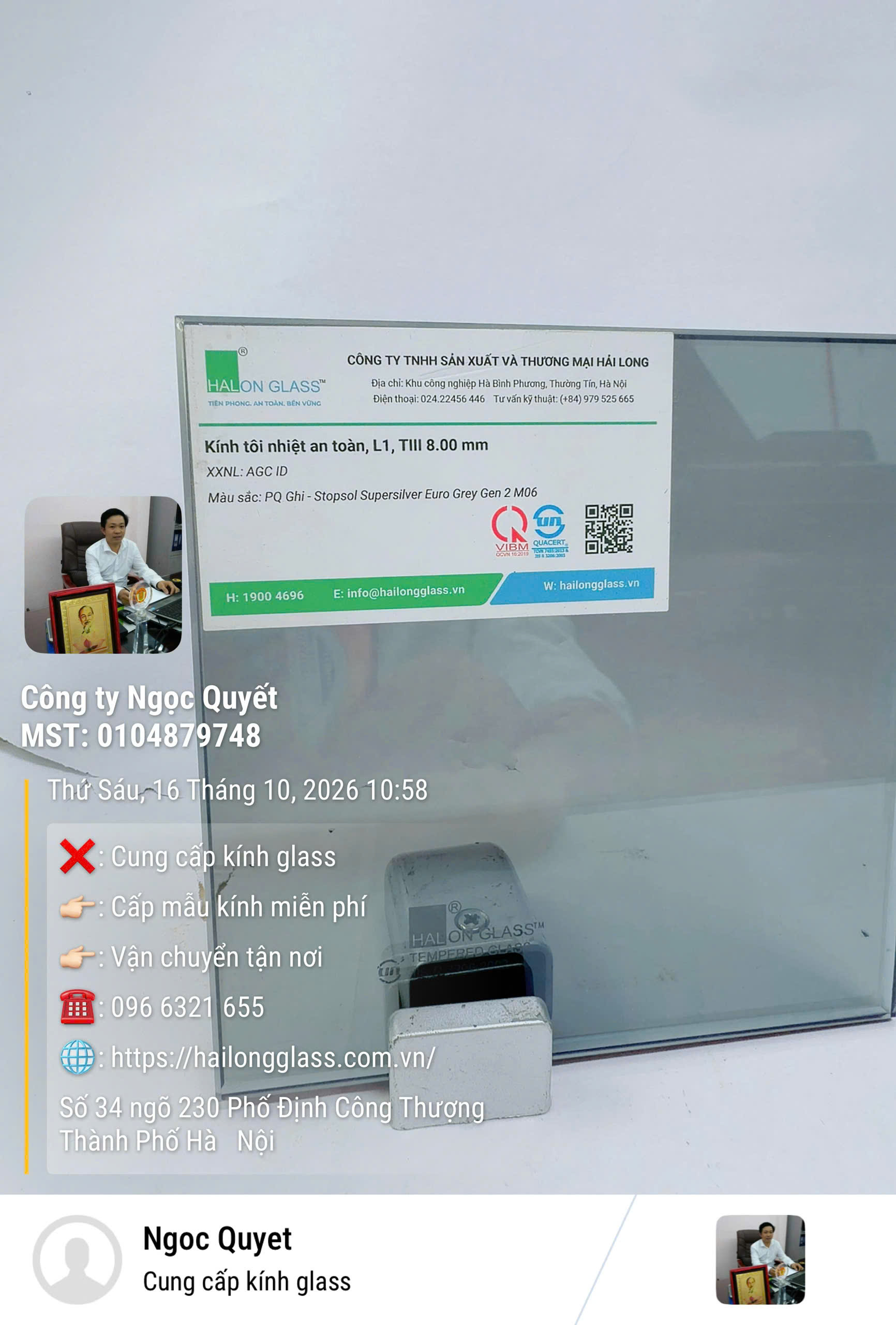 Tấm kính tôi nhiệt an toàn Hải Long Glass màu xám, dày 8 mm, phủ Stopsol Supersilver Euro Grey Gen 2 M06